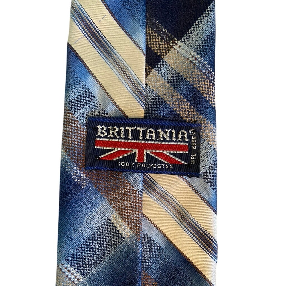Brittania Mens Blue Plaid Diagonal Stripe Polyester Necktie 3342